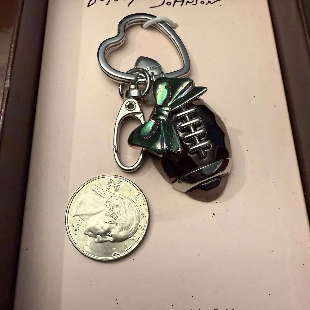 Betsey Johnson Game Day Football Bag Charm Key Chain with Iridescent Bow New - Picture 4 of 5